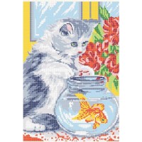 Схема для вышивания бисером "Котёнок с рыбкой"